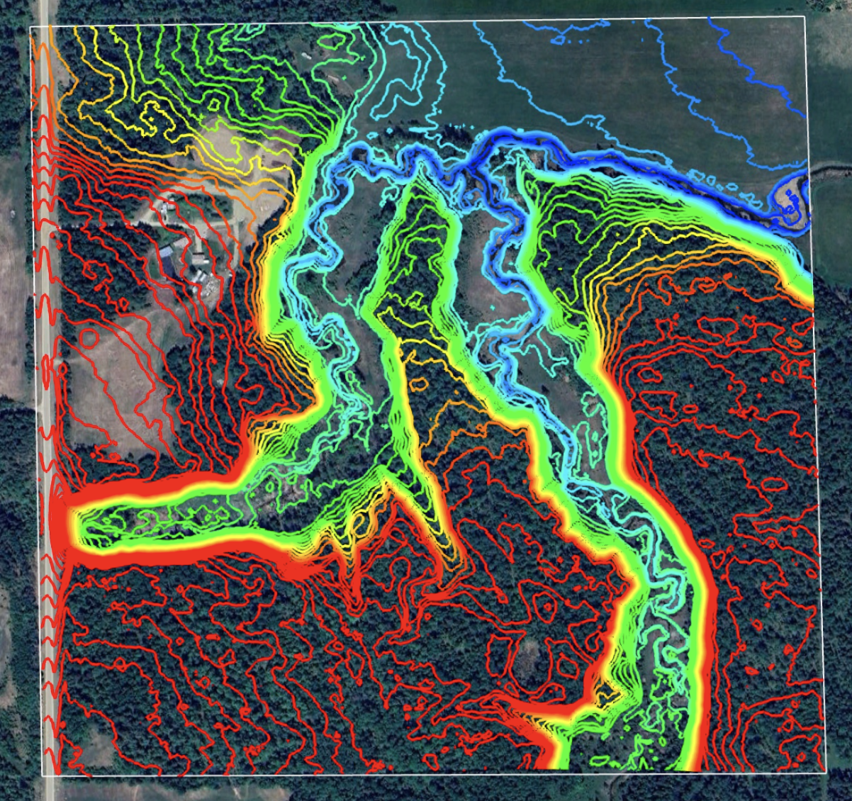 A contour map is a two-dimensional representation of a three-dimensional surface.png
