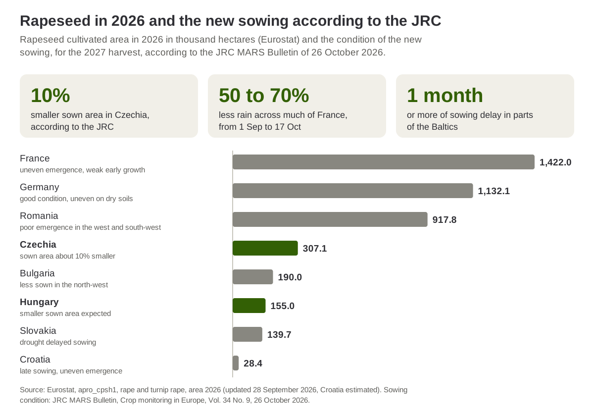 Rapeseed area in 2026 and the JRC's assessment of the new sowing in countries of central and eastern Europe