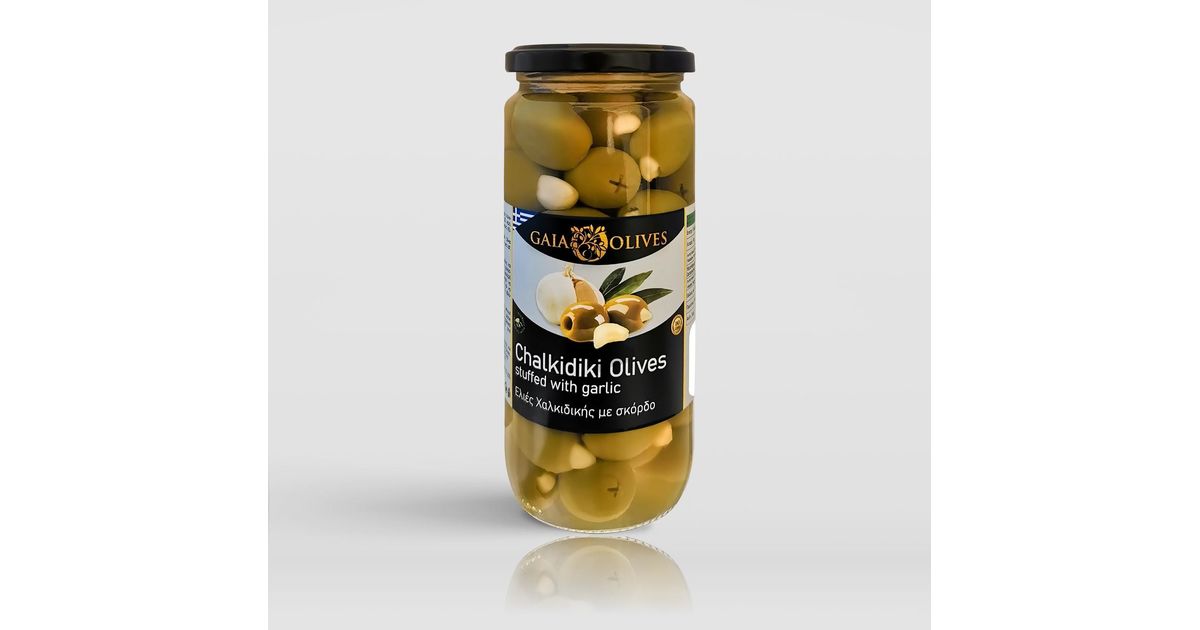Halkidiki olives stuffed with garlic 500ml ΝΕΑ ΟΛΥΝΘΟΣ ΧΑΛΚΙΔΙΚΗ
