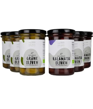 Double Organic 12 - pack : 6 jars Green Olives + 6 jars Kalamata Olives