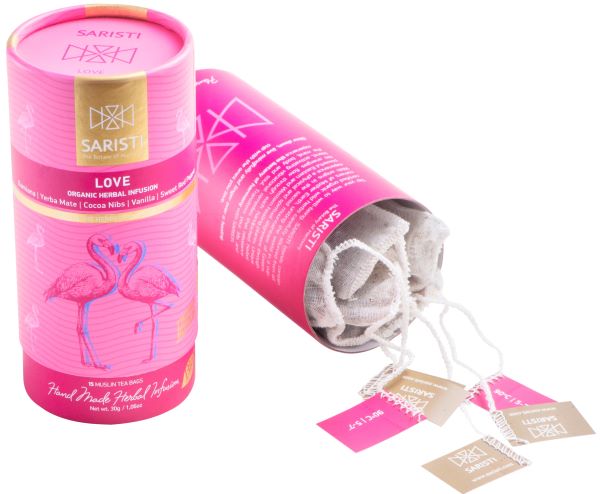 SARISTI Love Organic Herbal Tea Blend , Golden Edition , Carton Cylinder