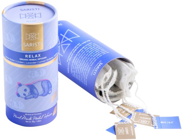 SARISTI Relax Organic Herbal Tea Blend , Golden Edition , Carton Cylinder