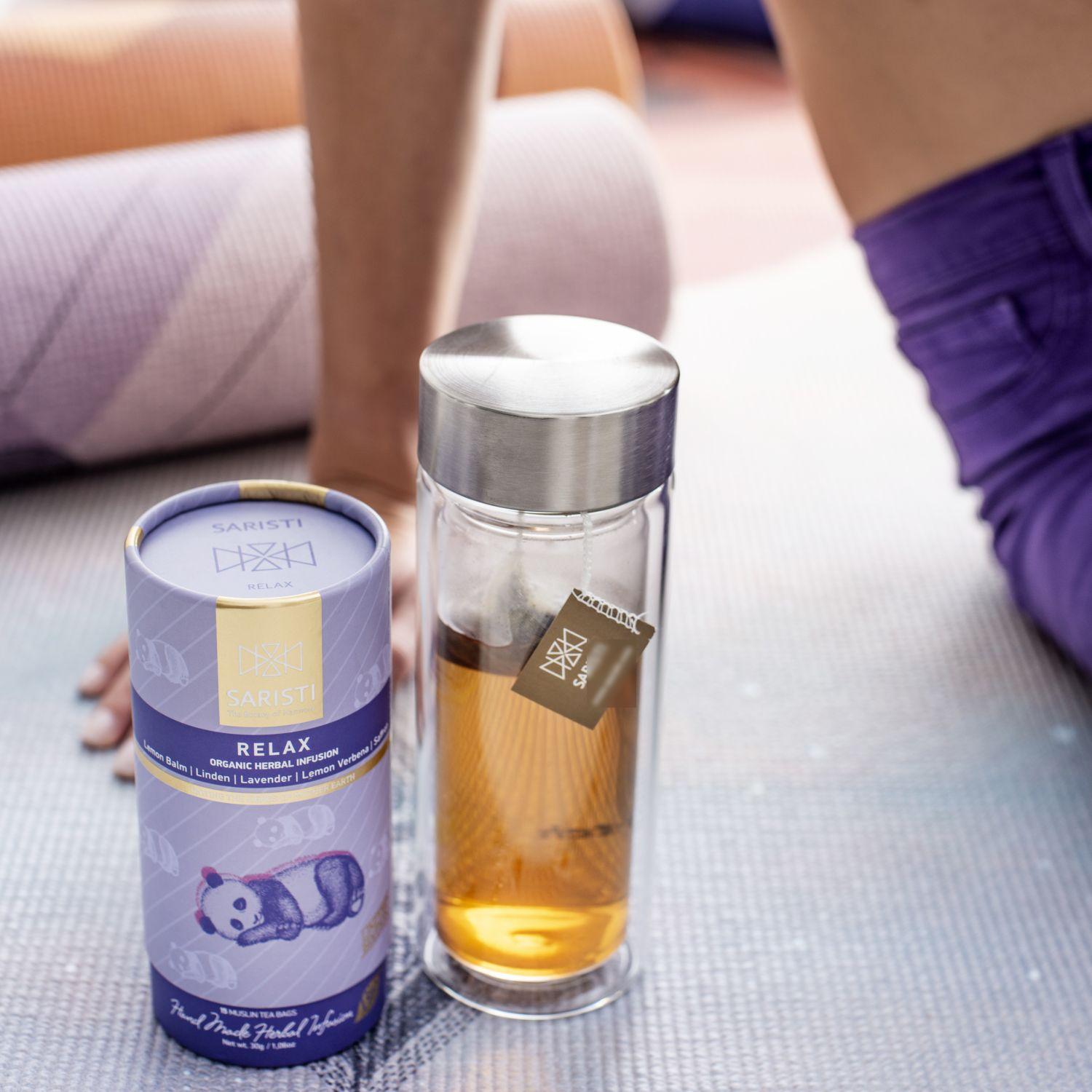 SARISTI Relax Organic Herbal Tea Blend , Golden Edition , Carton Cylinder