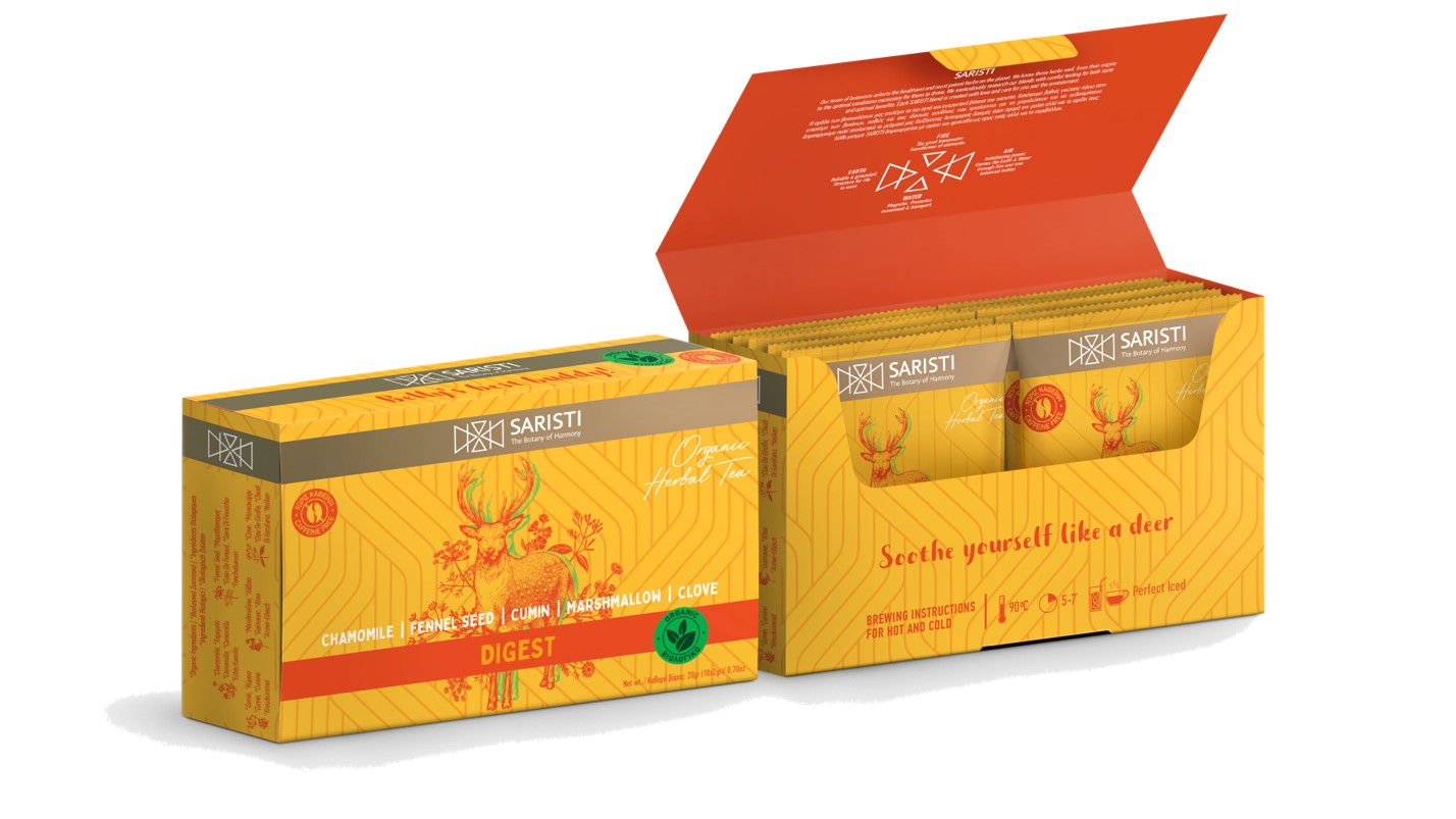 SARISTI Digest Organic Herbal Tea Blend, Box 10 Single Wrapped tea bags