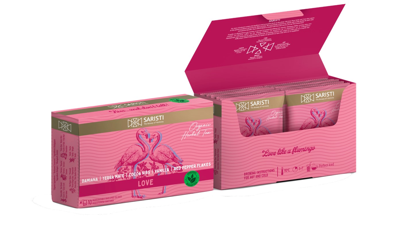 SARISTI Love Organic Herbal Tea Blend, Box 10 Single Wrapped tea bags