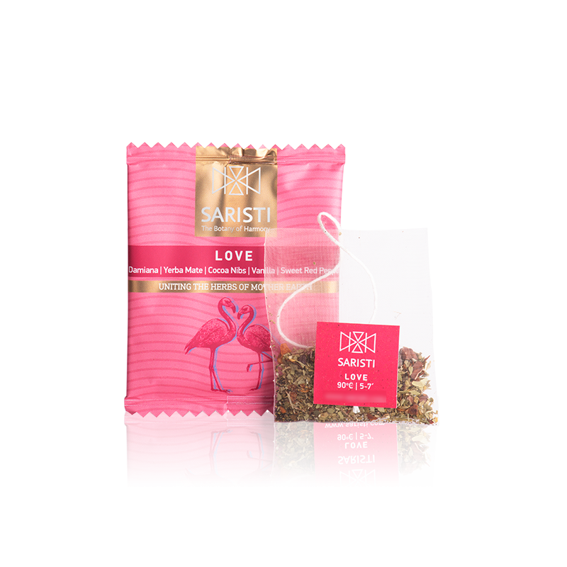 SARISTI Love Organic Herbal Tea Blend, Box 10 Single Wrapped tea bags