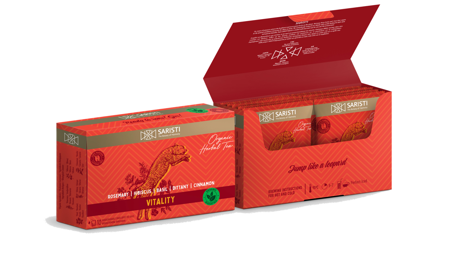 SARISTI Vitality Organic Herbal Tea Blend, Box 10 Single Wrapped tea bags