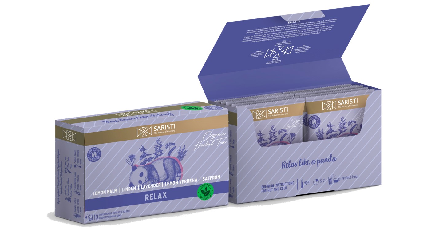 SARISTI Relax Organic Herbal Tea Blend, Box 10 Single Wrapped tea bags