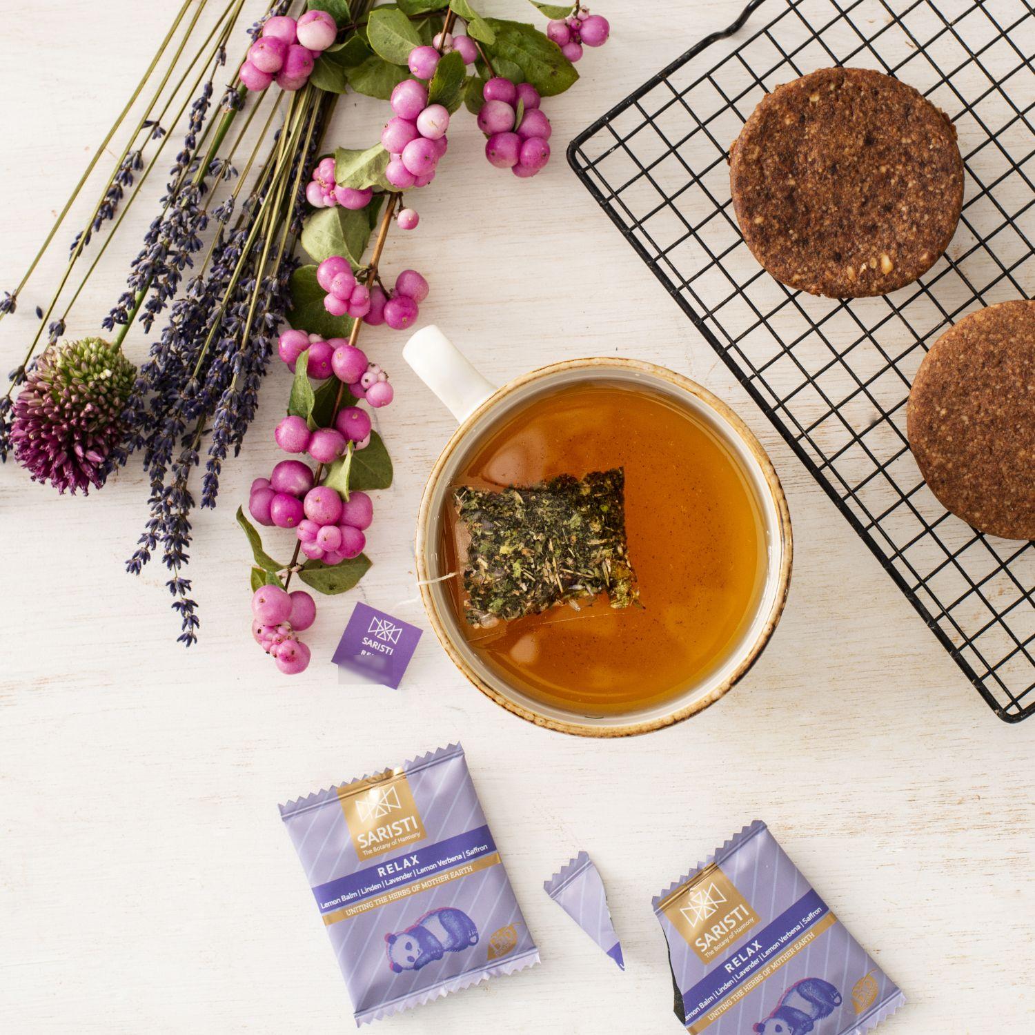 SARISTI Relax Organic Herbal Tea Blend, Box 10 Single Wrapped tea bags