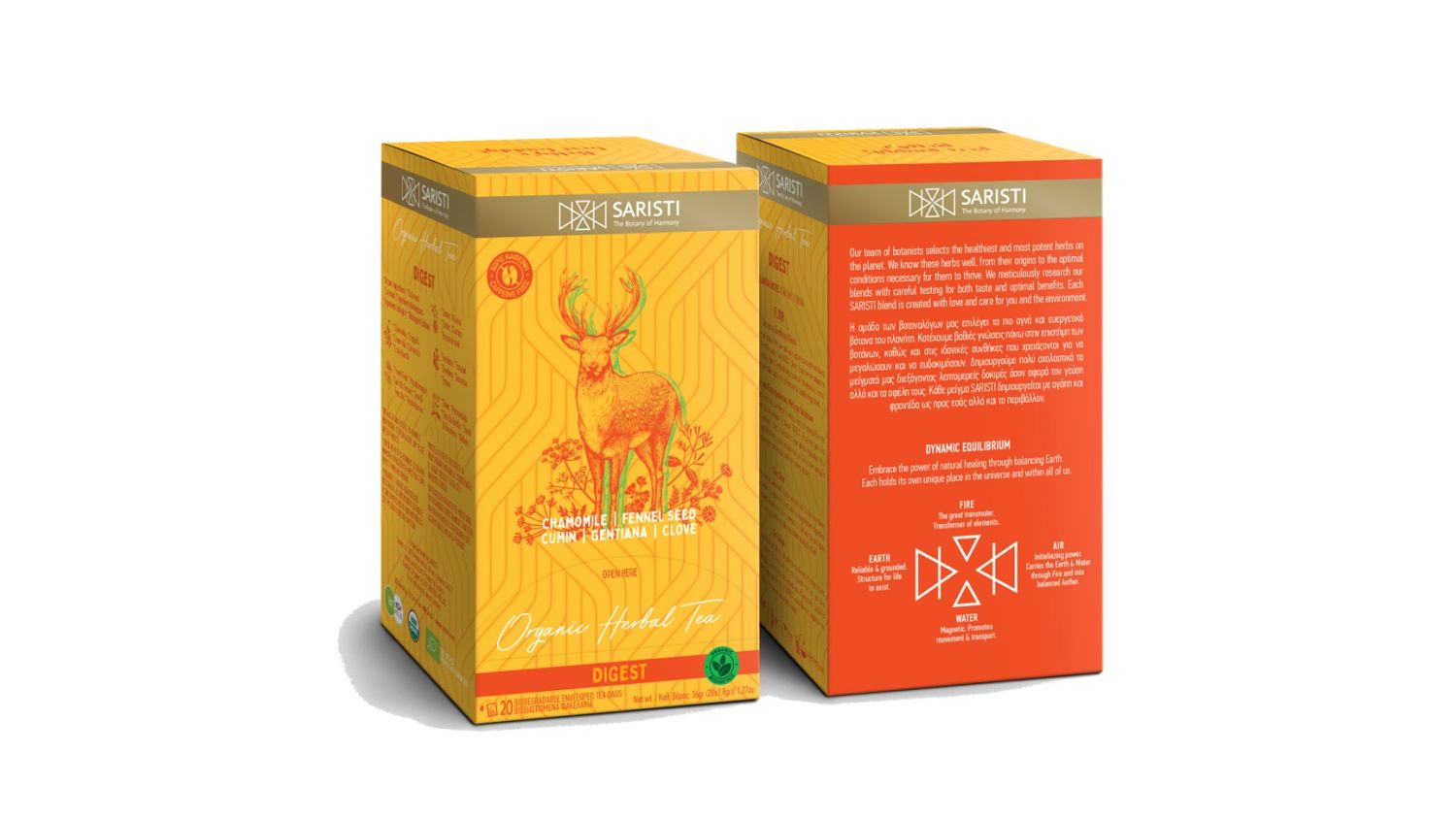 SARISTI Digest Organic Herbal Tea Blend, Box 20 Single Wrapped tea bags