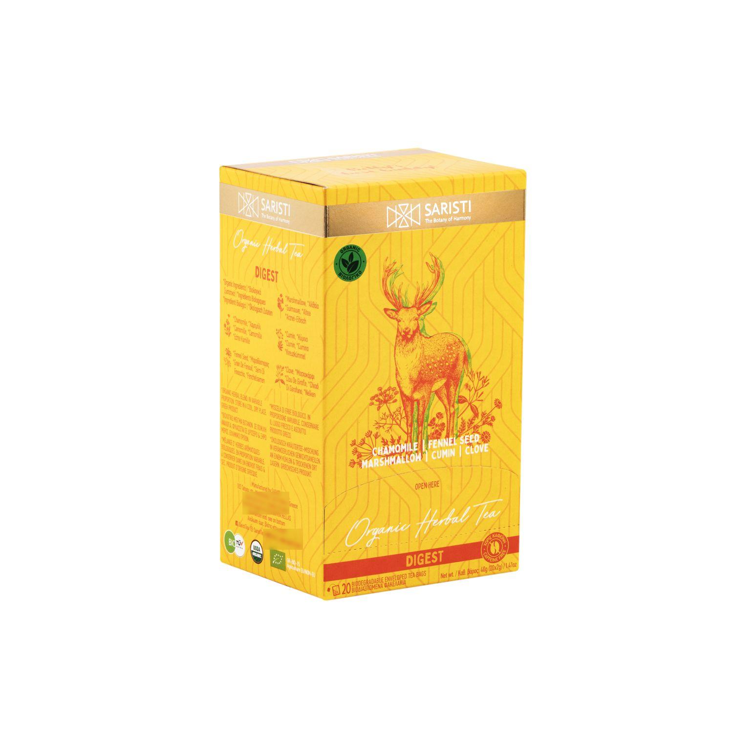 SARISTI Digest Organic Herbal Tea Blend, Box 20 Single Wrapped tea bags