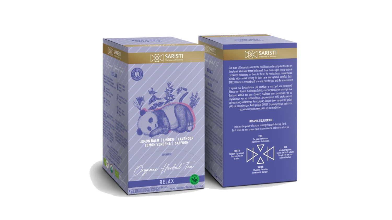 SARISTI Relax Organic Herbal Tea Blend, Box 20 Single Wrapped tea bags