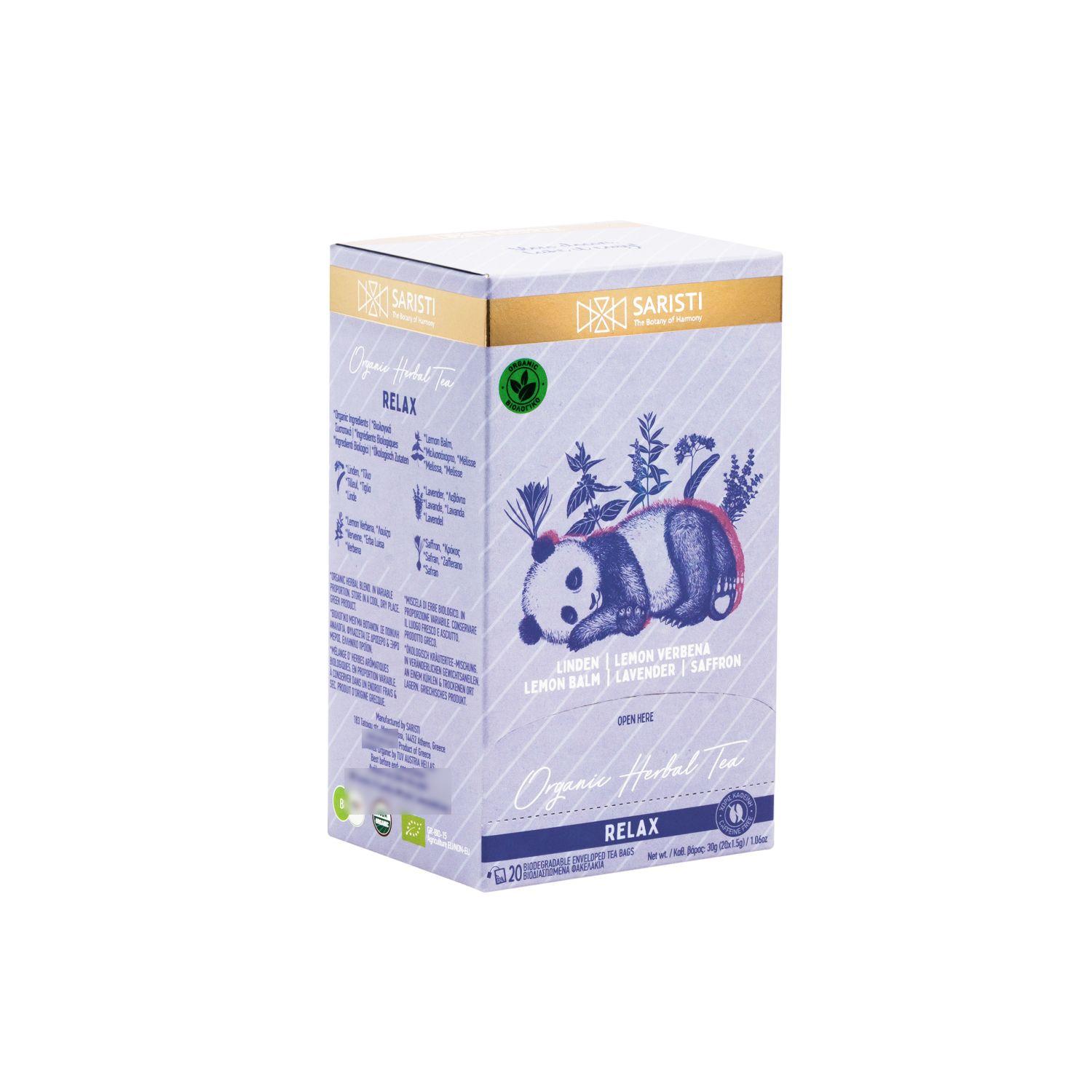 SARISTI Relax Organic Herbal Tea Blend, Box 20 Single Wrapped tea bags