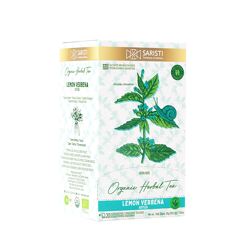 SARISTI LEMON VERBENA Organic Herbal Tea , Box 20 Single Wrapped tea bags