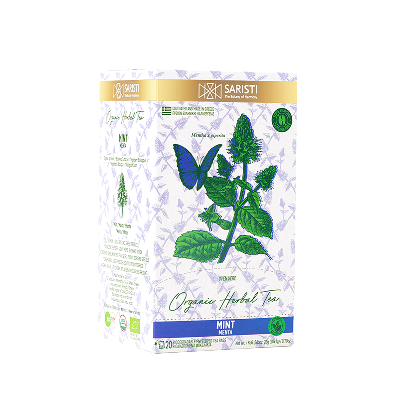 SARISTI MINT Organic Herbal Tea , Box 20 Single Wrapped tea bags