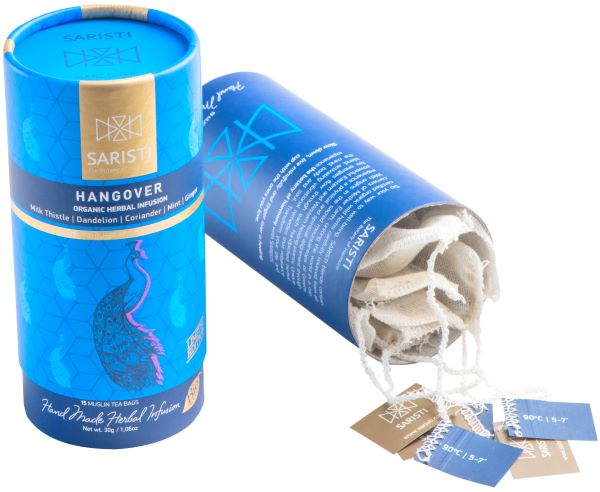 SARISTI Hangover Organic Herbal Tea Blend , Golden Edition , Carton Cylinder