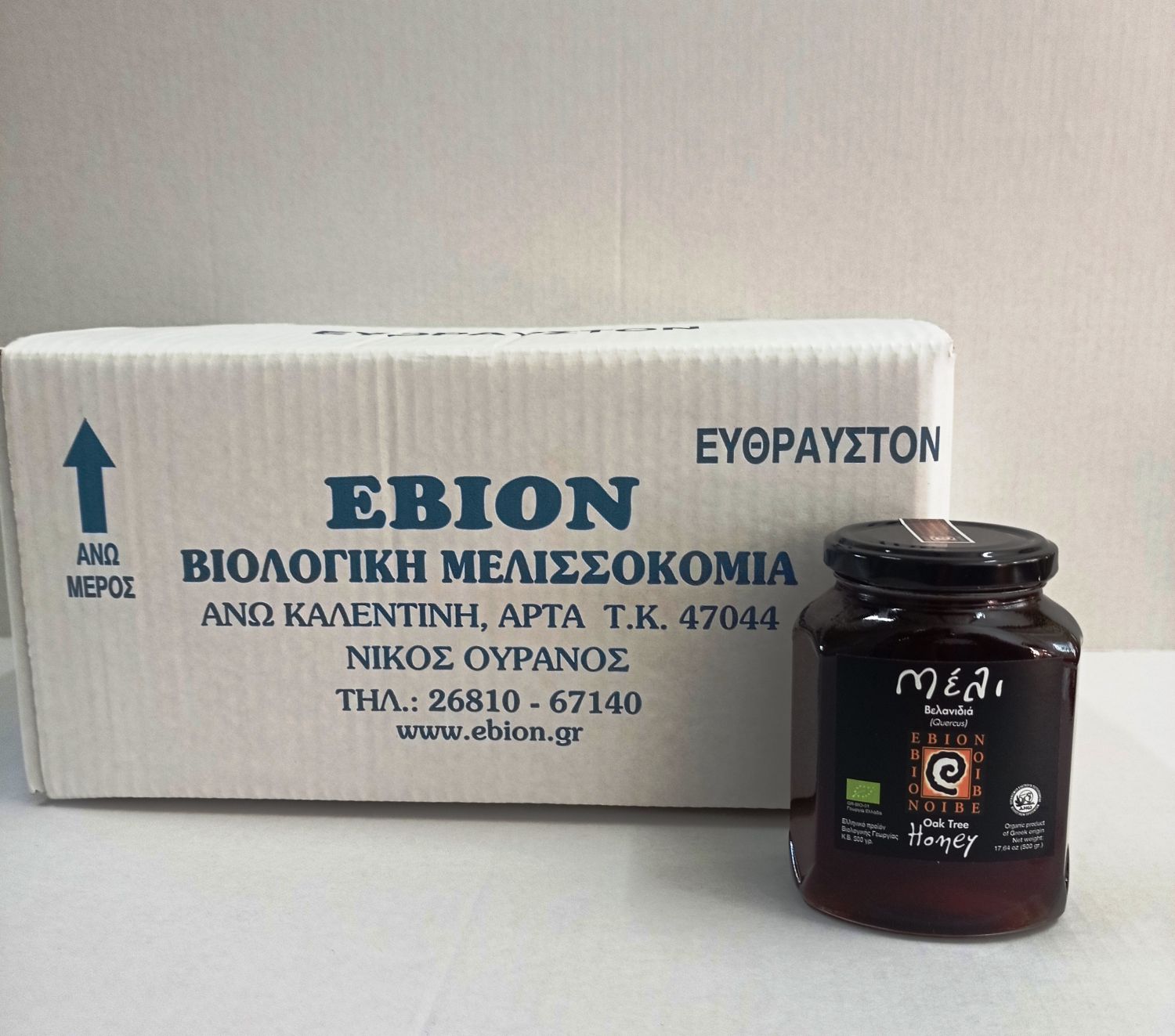 Organic Oak Honey, box of 12 500g jars, 6 kg in total