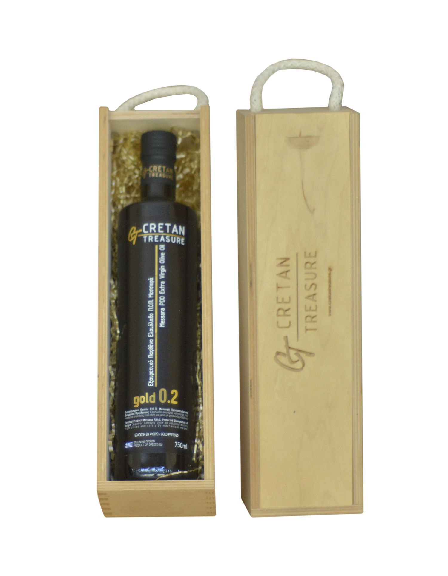 extra virigin olive oil glass bottle 750 ml Cretan Treasure Gold 0.2 PDO Messara
