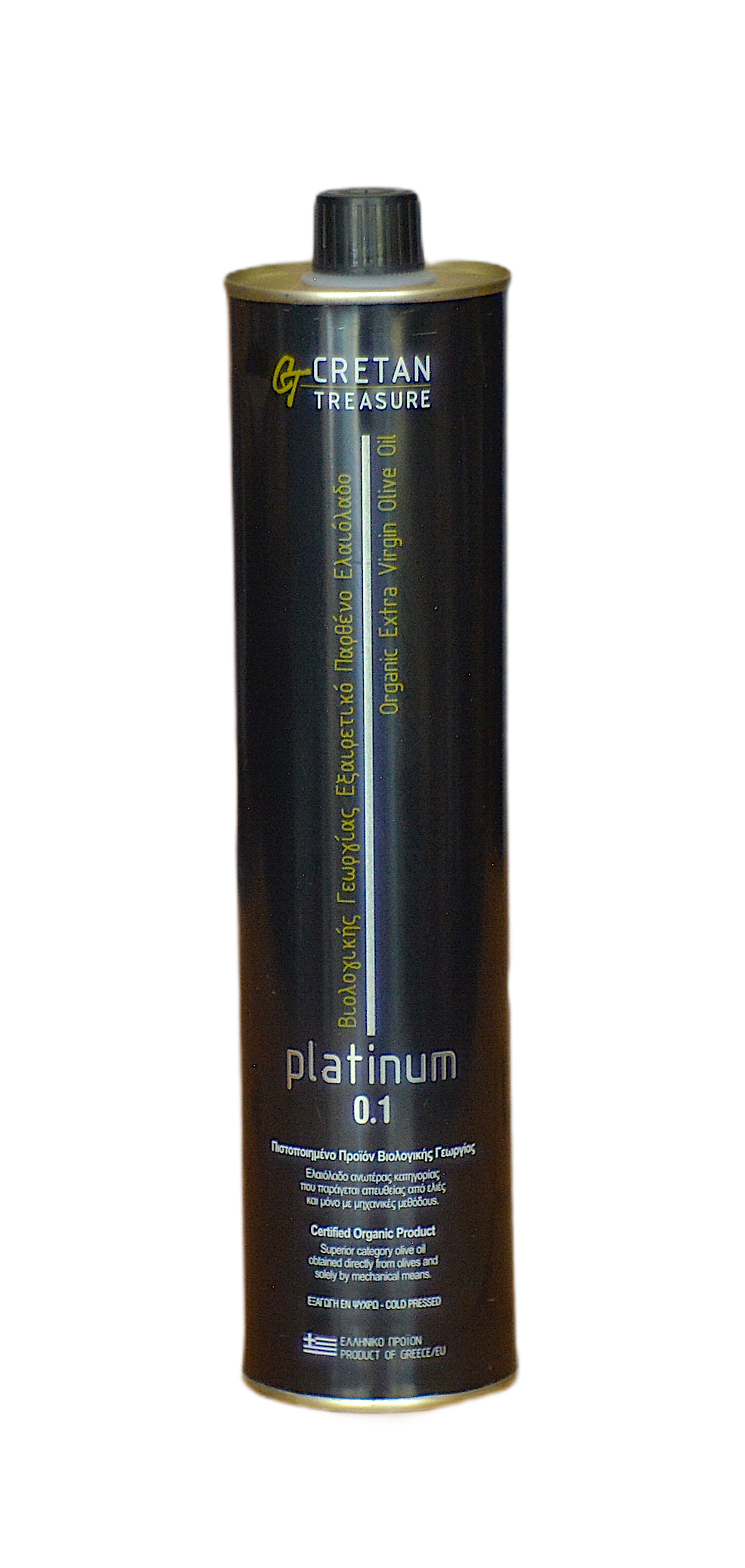 Cretan Treasure Platinum 0.1 Organic extra virgin olive oil metal can 750ml
