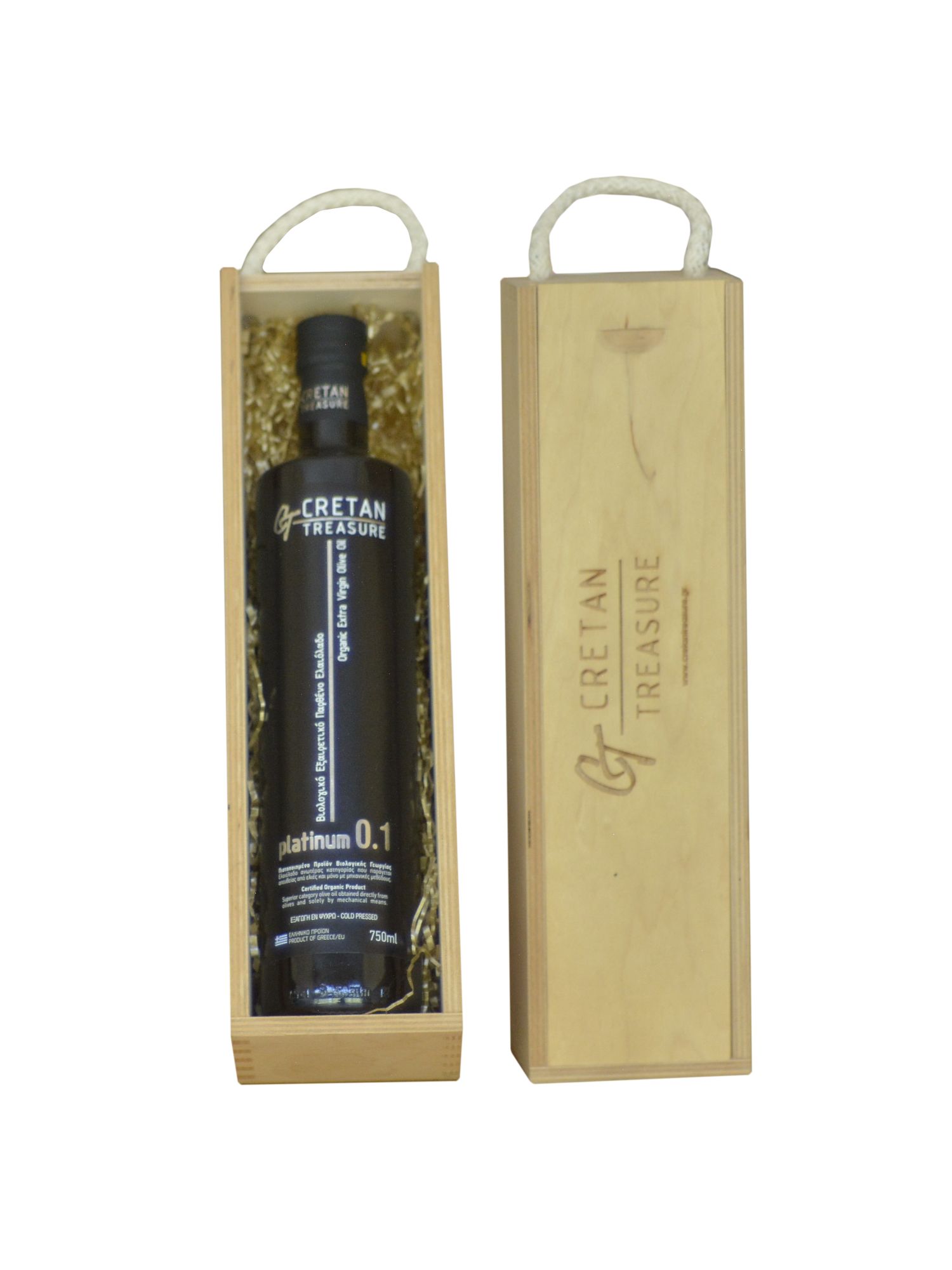 Organic extra virgin olive oil glass bottle 750ml Cretan Treasure Platinum 0.1