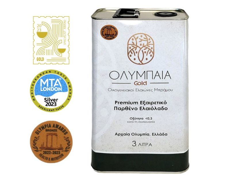 Premium Extra Virgin Olive Oil with Health Claims, OLYMPAIA 3 lt- Harvest 2022-2023
