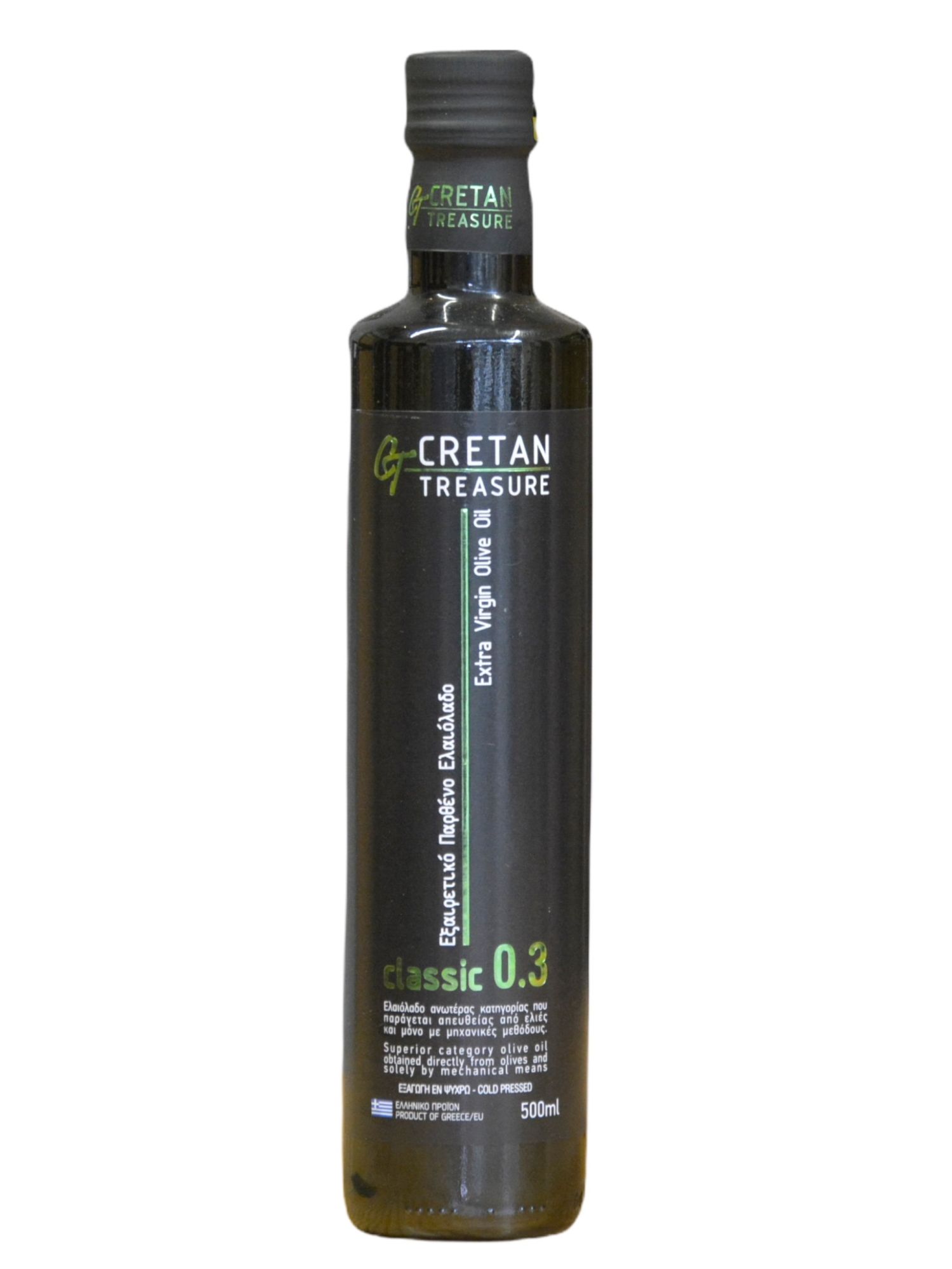 extra virgin olive oil glass bottle 500ml Cretan Treasure Classic 0.3
