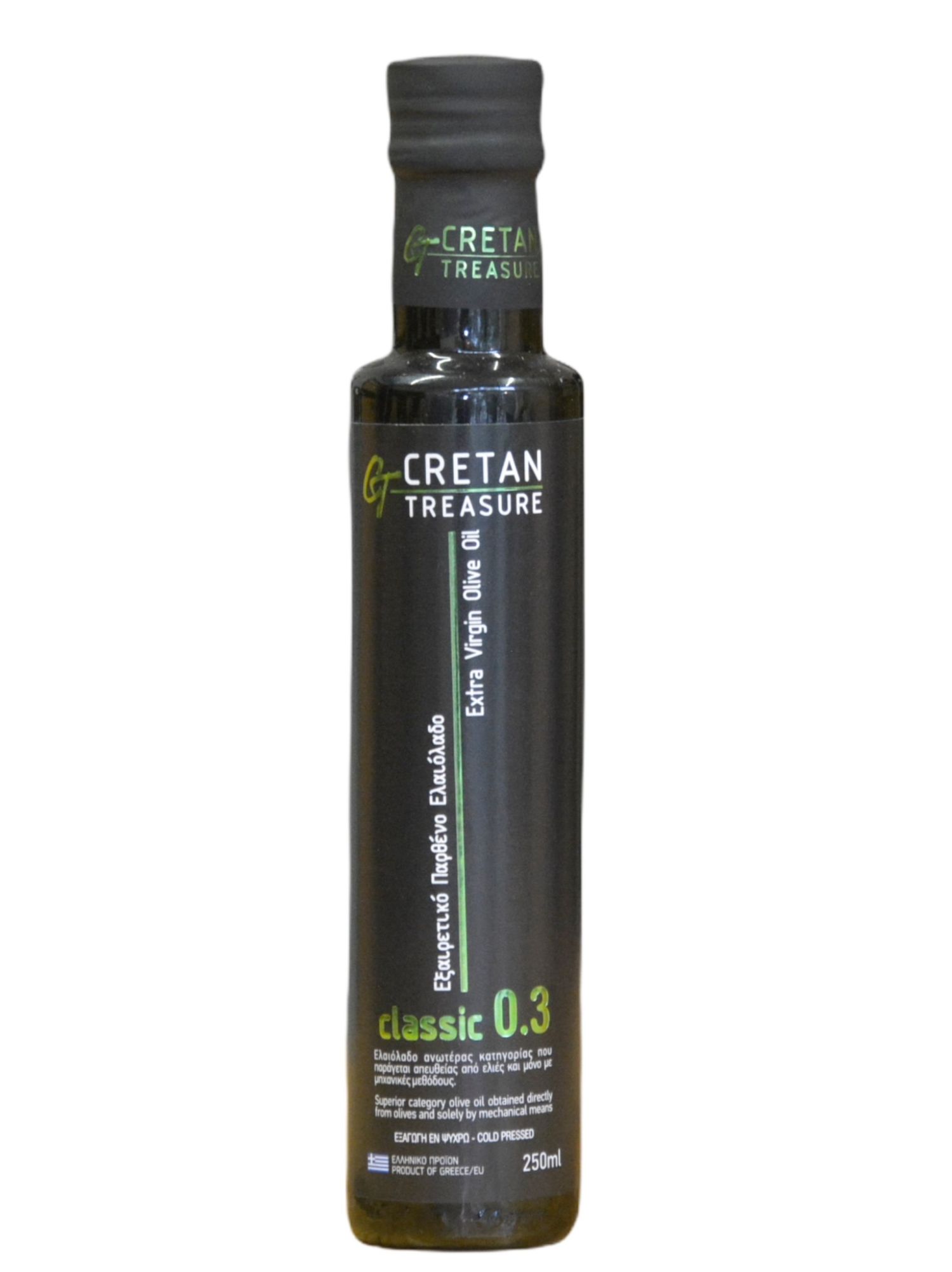 extra virgin olive oil glass bottle 250ml Cretan Treasure Classic 0.3