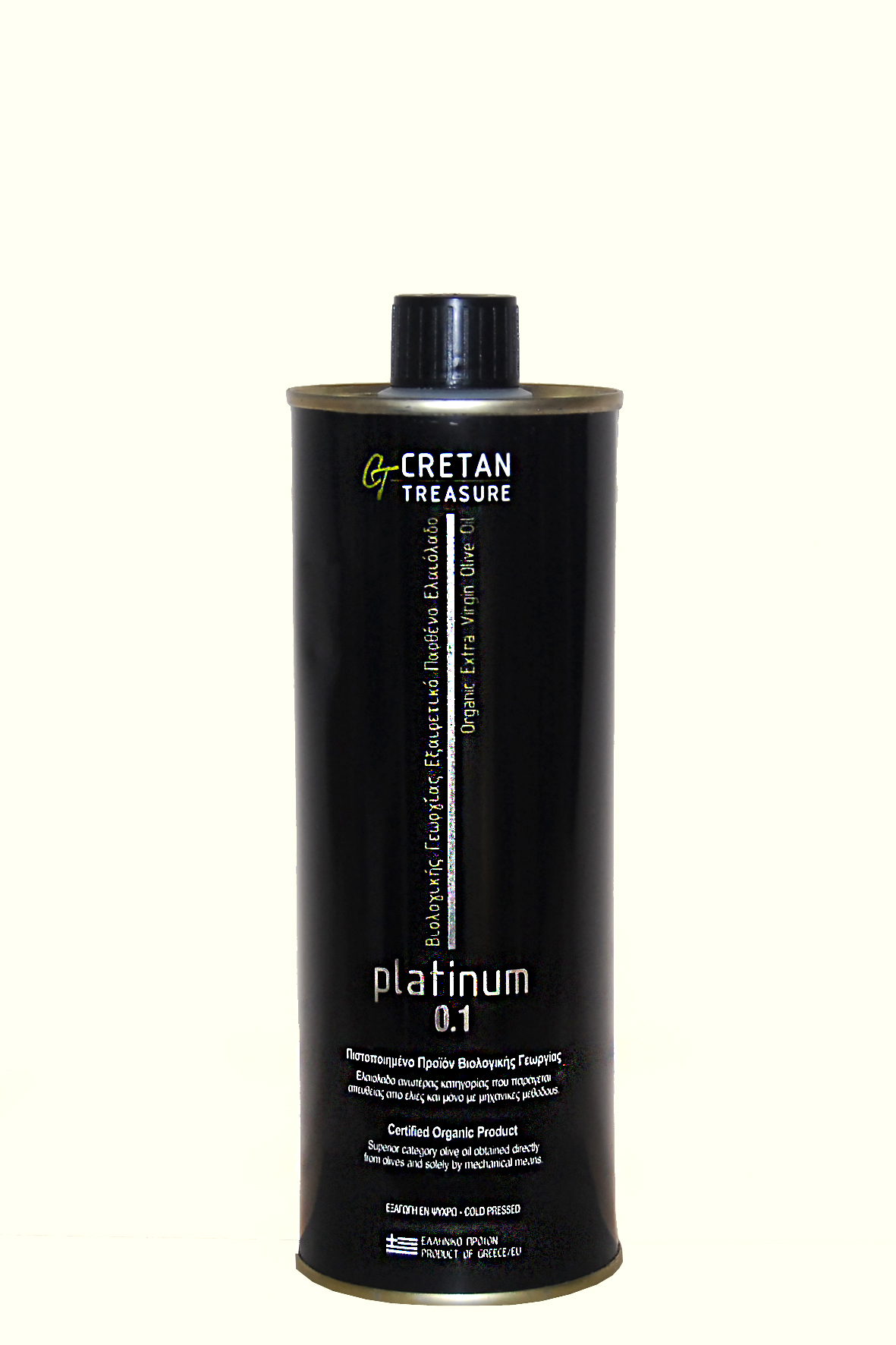 Cretan Treasure Platinum 0.1 Organic extra virgin olive oil metal can 500ml