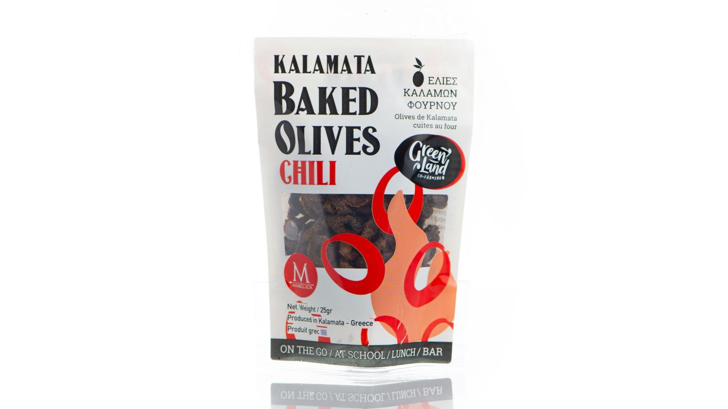 Kalamata Baked Olives - Chili. - Doy pack 25g