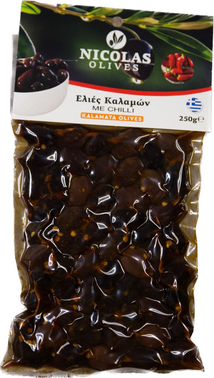 Kalamata Olives with chili in Vacuum Packaging 250gr