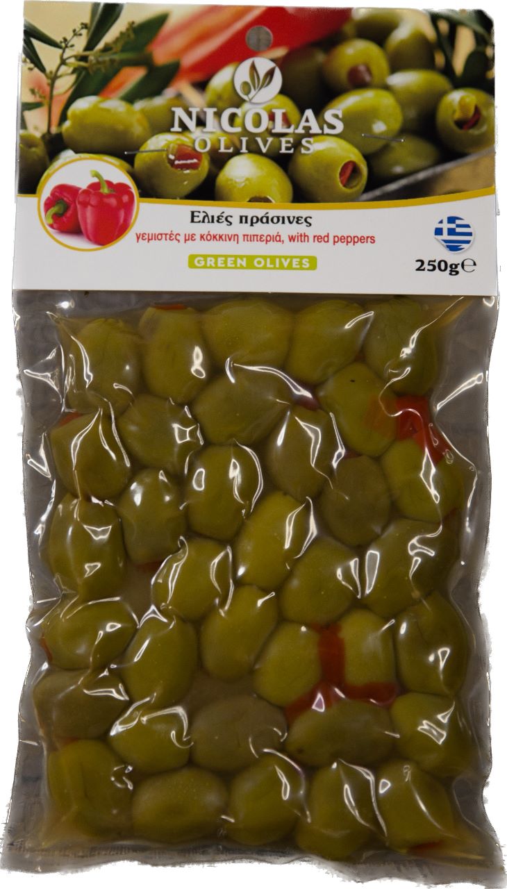 Olives Green Stuffed with Red Pepper - Vaccum 250gr