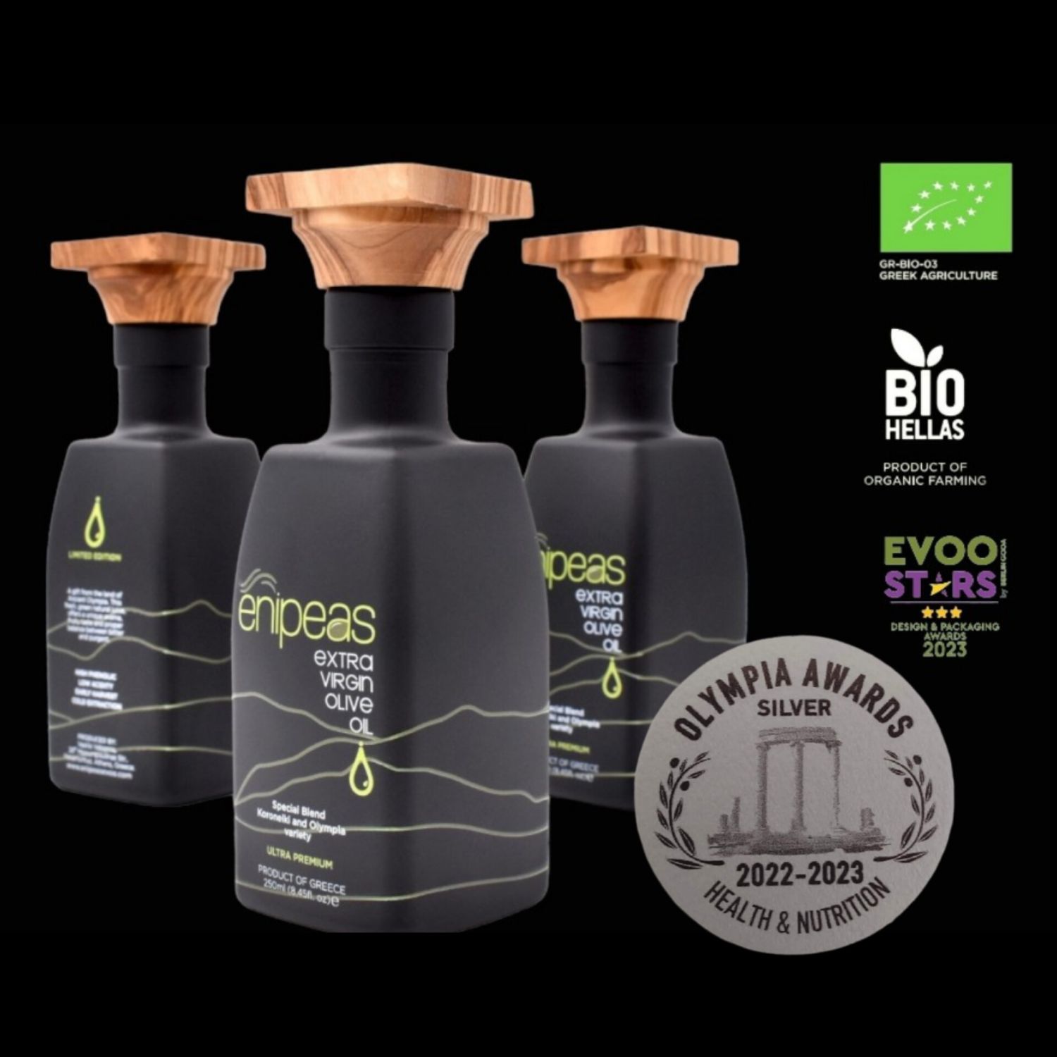 Organic High Polyphenolic EVOO 250ml - A luxury gift from the lands of Ancient Olympia. -Bottle 250ml