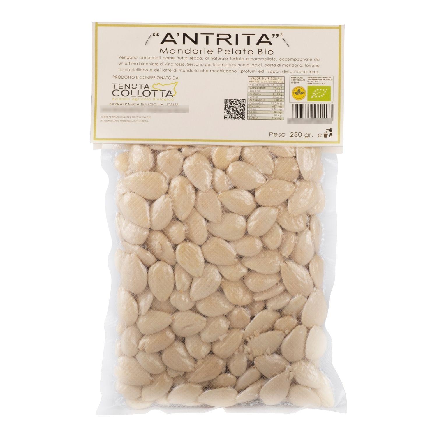 A'Ntrita® - Organic Peeled Almonds 250 gr - 100% Italian - Made in Sicily