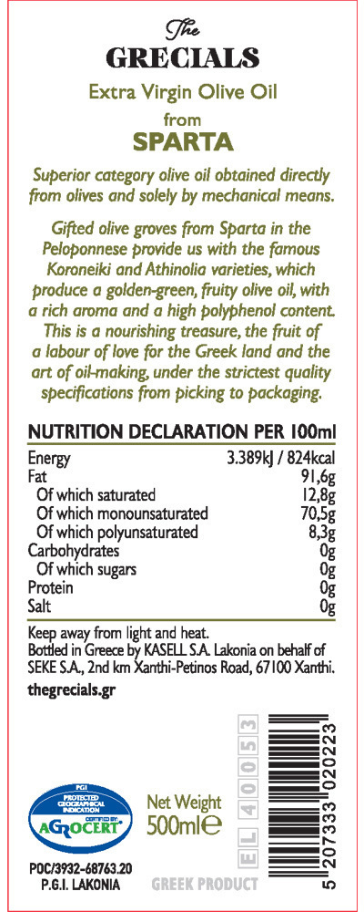 "The Grecials" PGI SPARTA Extra Virgin Olive Oil 750ml x12