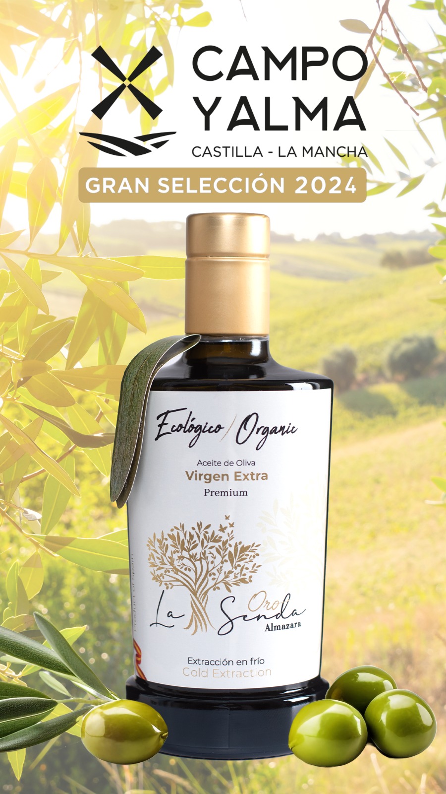 PREMIUM ORGANIC EXTRA VIRGIN OLIVE OIL ORO LA SENDA ALMAZARA IN 500 ML GLASS BOTTLE