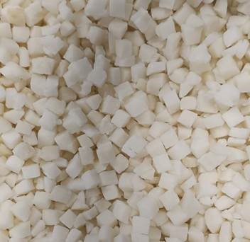 White peach IQF dices 10mm Origin Greece packing in cartons 10 kg net