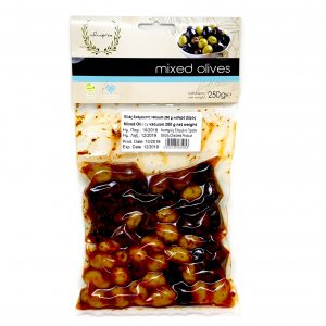 Olives of different varieties in vacuum 250gr and jars with olive paste - Pack of 10 pieces
