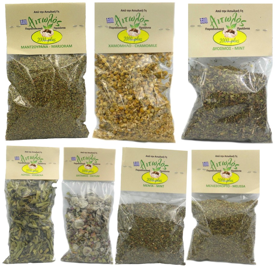 7 different beverages 20% Offer (marjoram, chamomile, spearmint, louisa, dictamnus, mint, lemon balm)