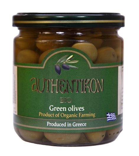Organic green olives pitted AUTHENTIKON 400ml glass