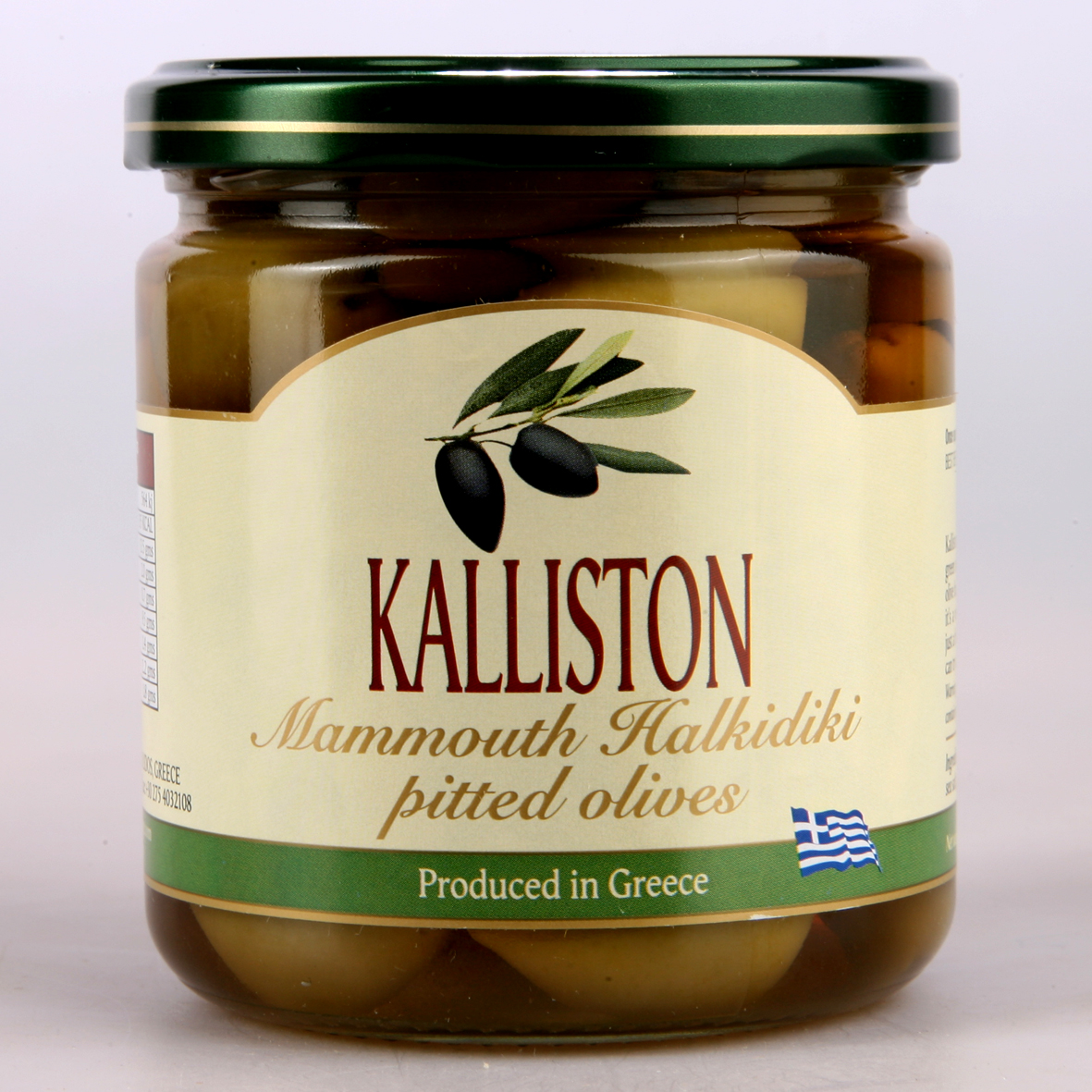 Authentic Greek green olives pitted 400ml glass