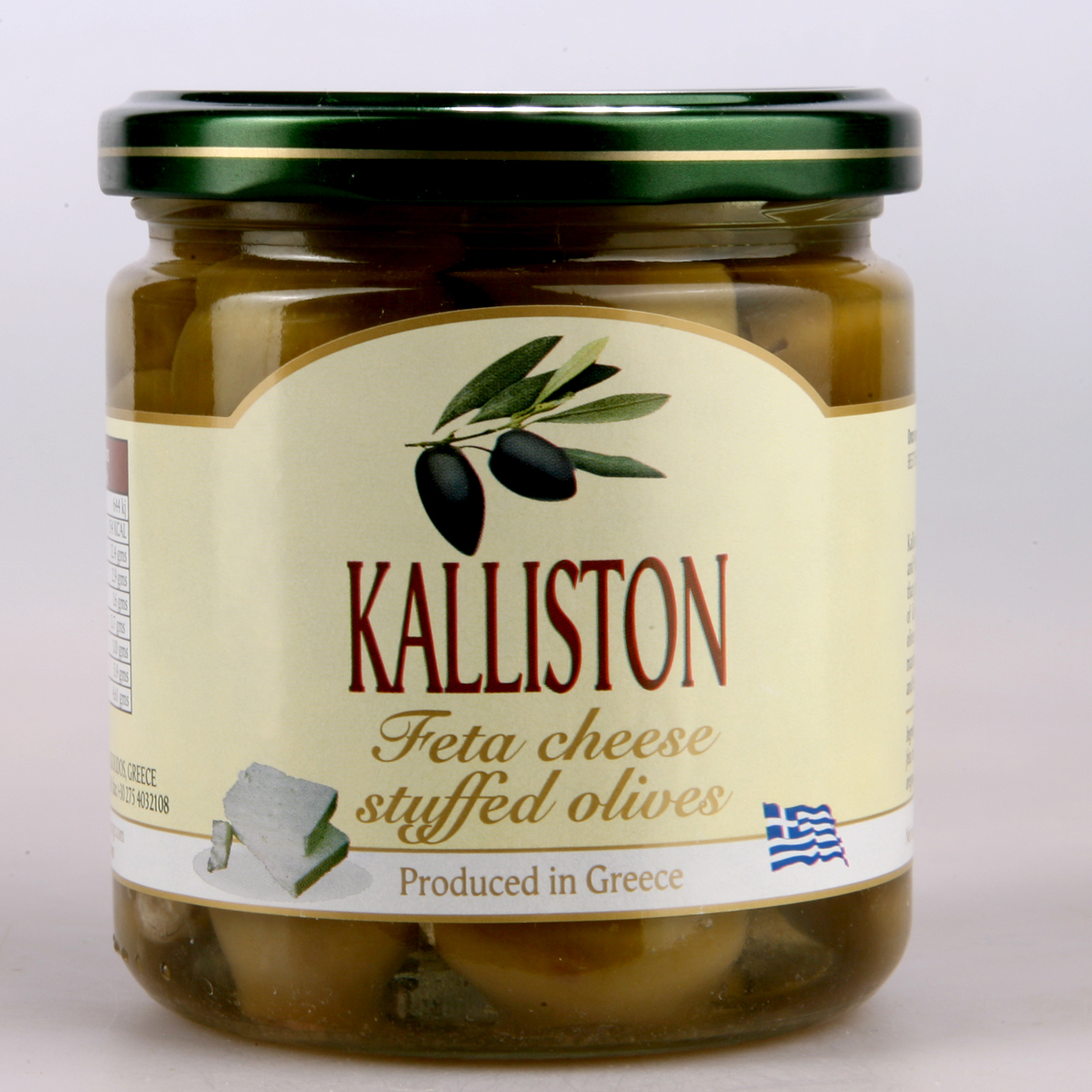 Authentic Greek green olives feta cheese stuffed KALLISTON 400ml glass