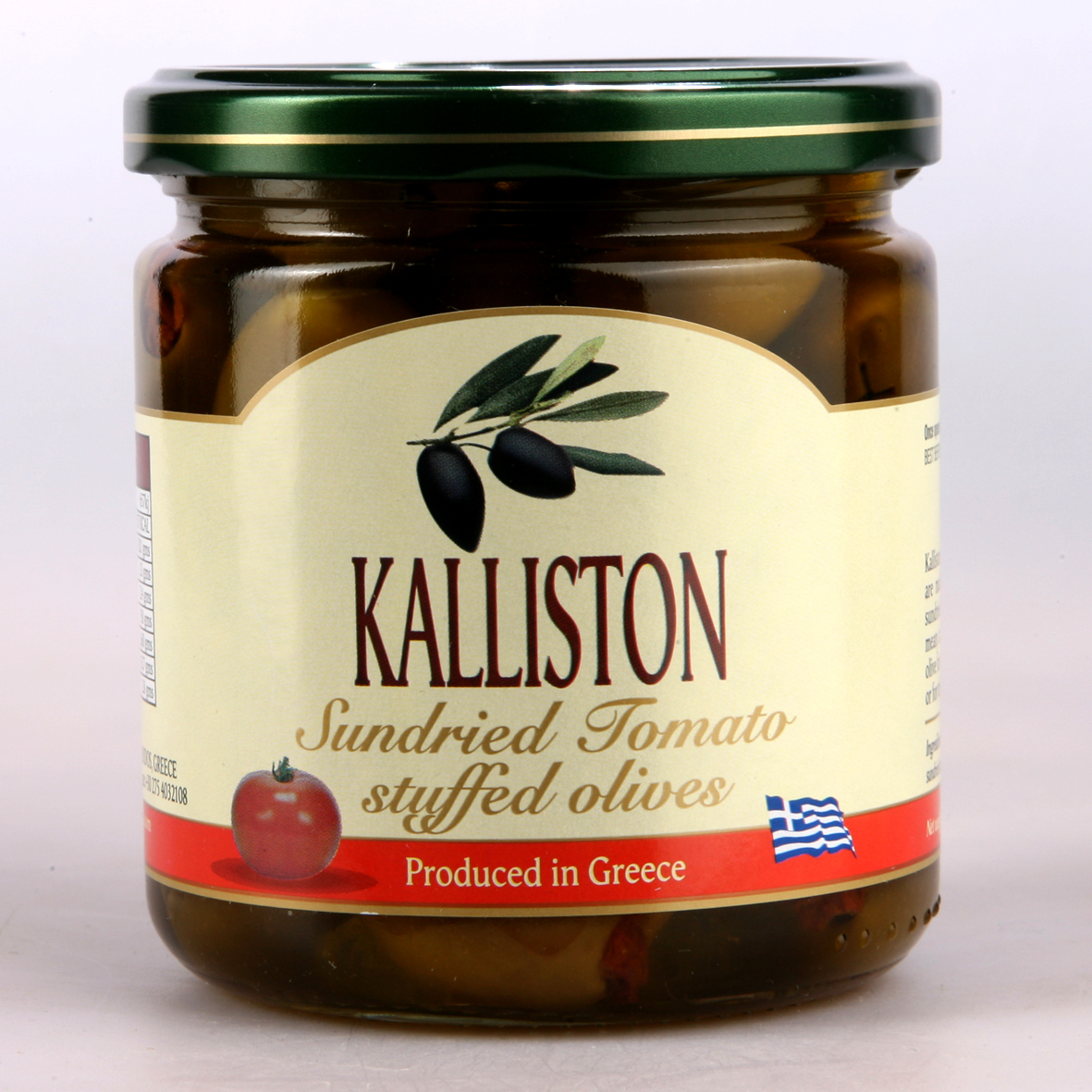 Authentic Greek green olives sundried tomato stuffed KALLISTON 400ml glass