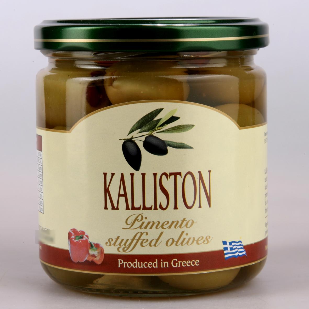 Authentic Greek green olives pimento stuffed KALLISTON 400ml glass
