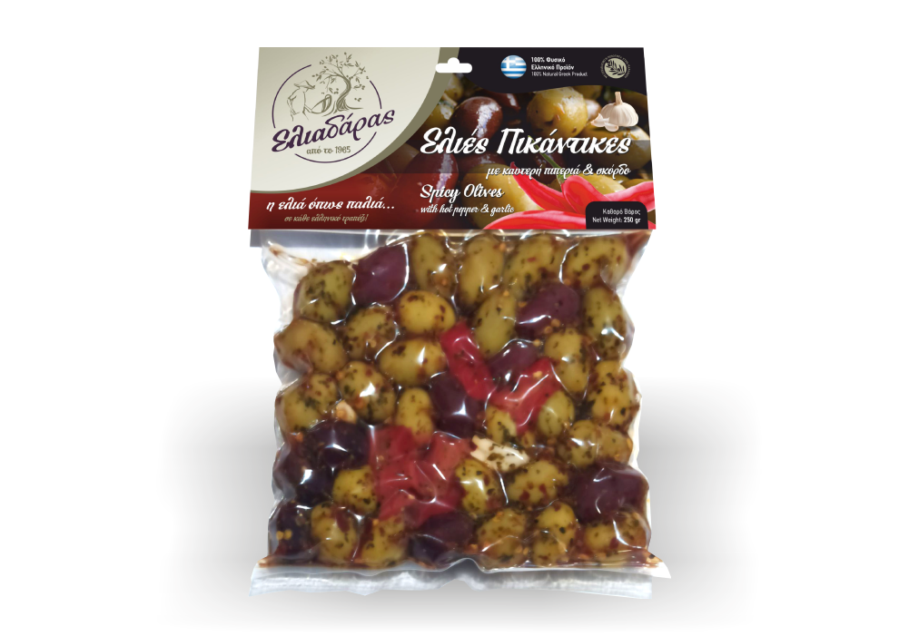 Mixed Spicy Olives in Vacuum bag, net weight 250g