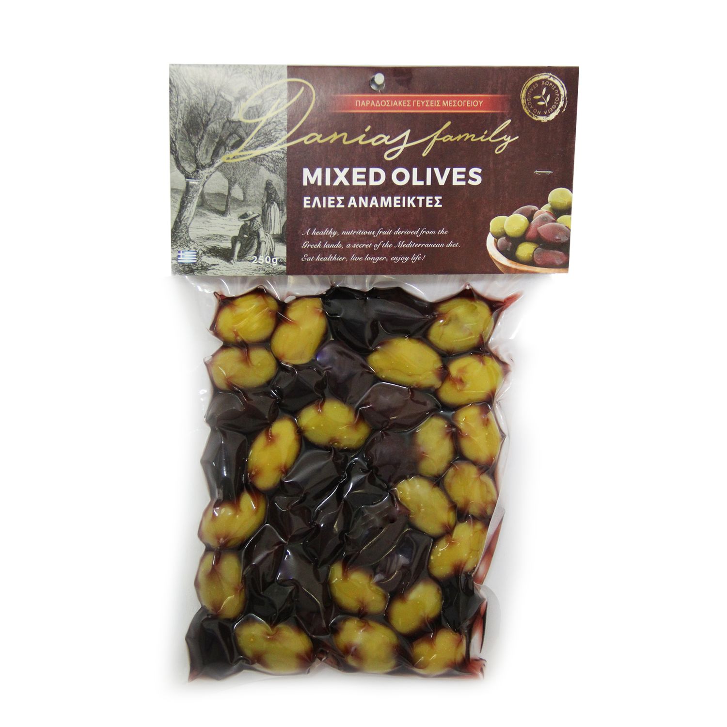 Multivarietal Whole Olives Jumbo: 181-200 Vaccum packaging 250g