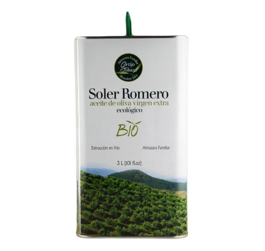 SOLER ROMERO BIO. ORGANIC OLIVE OIL PICUAL VARIETY. 3 LITERS TIN