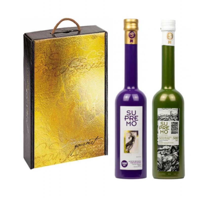 SUPREMO. GIFT BOX. PICUAL AND CORNEZUELO. 500 ML.