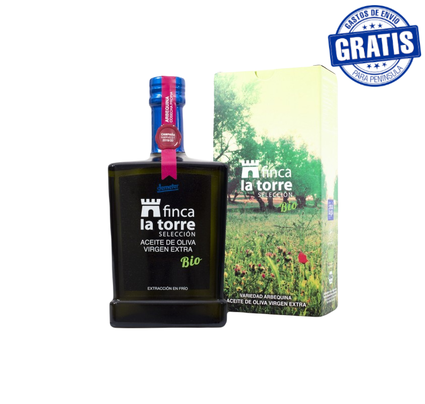 AOVE FINCA LA TORRE, ARBEQUINA ORGANIC EVOO. BOX OF BOTTLES X 500ML