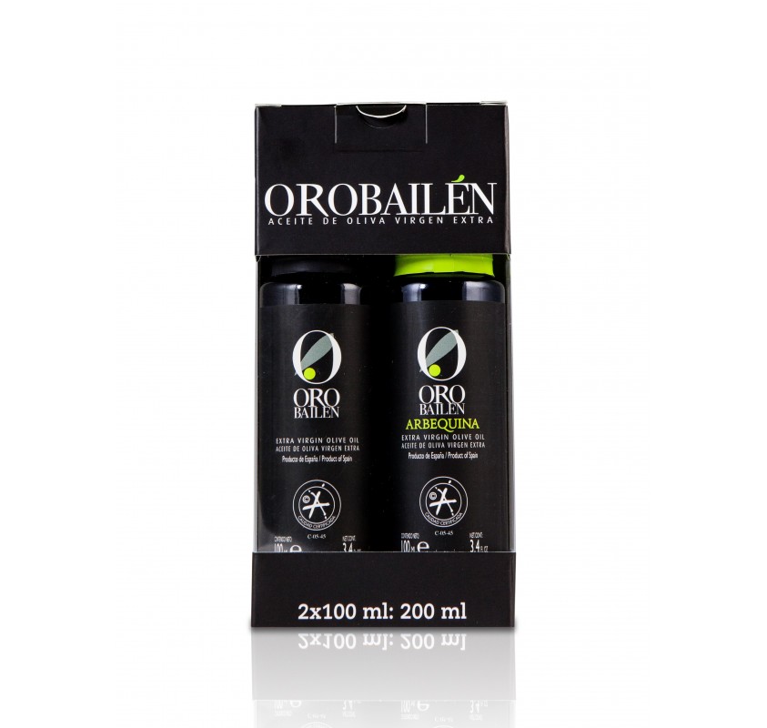 ORO BAILEN. ARBEQUINA AND PICUAL GIFT BOX. 2 X 100 ML.