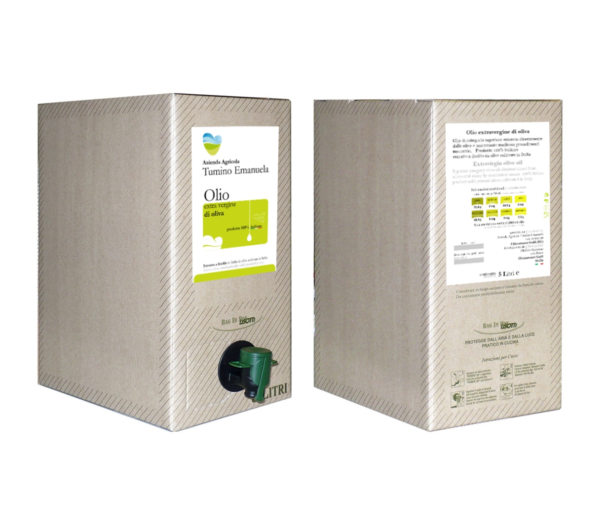 Extra Virgin Olive Oil Tonda Iblea - Chiaramonte Gulfi - Ragusa - Sicily - Bag in Box 5 Liters